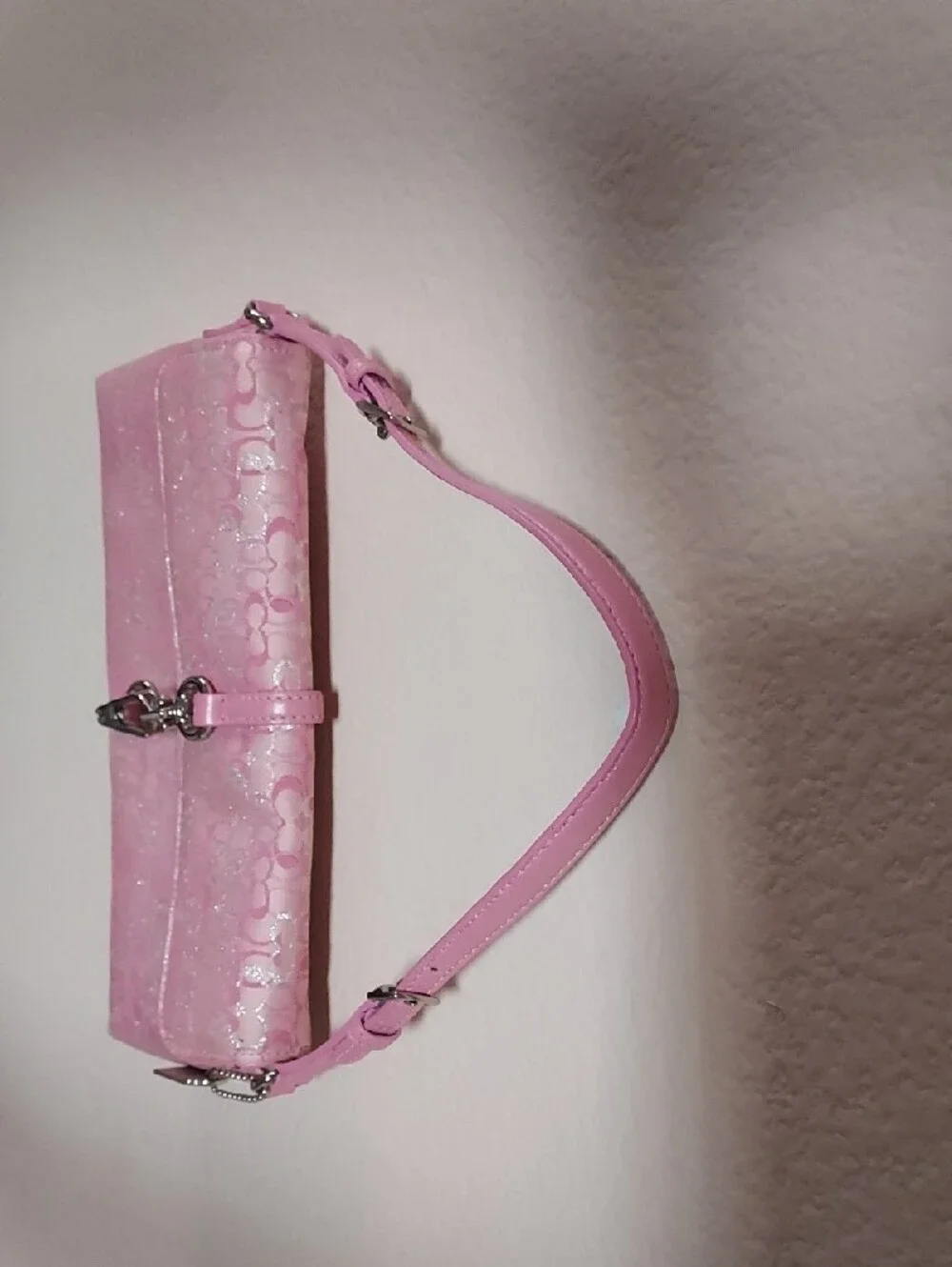 💕Vintage Y2K Coach Pink Optic Signature Lurex Hamptons Demi Flap Bag 8946